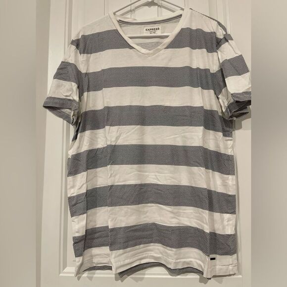 Express Men’s Gray Striped Short Sleeve T-Shirt – Size XL - Picture 3 of 6